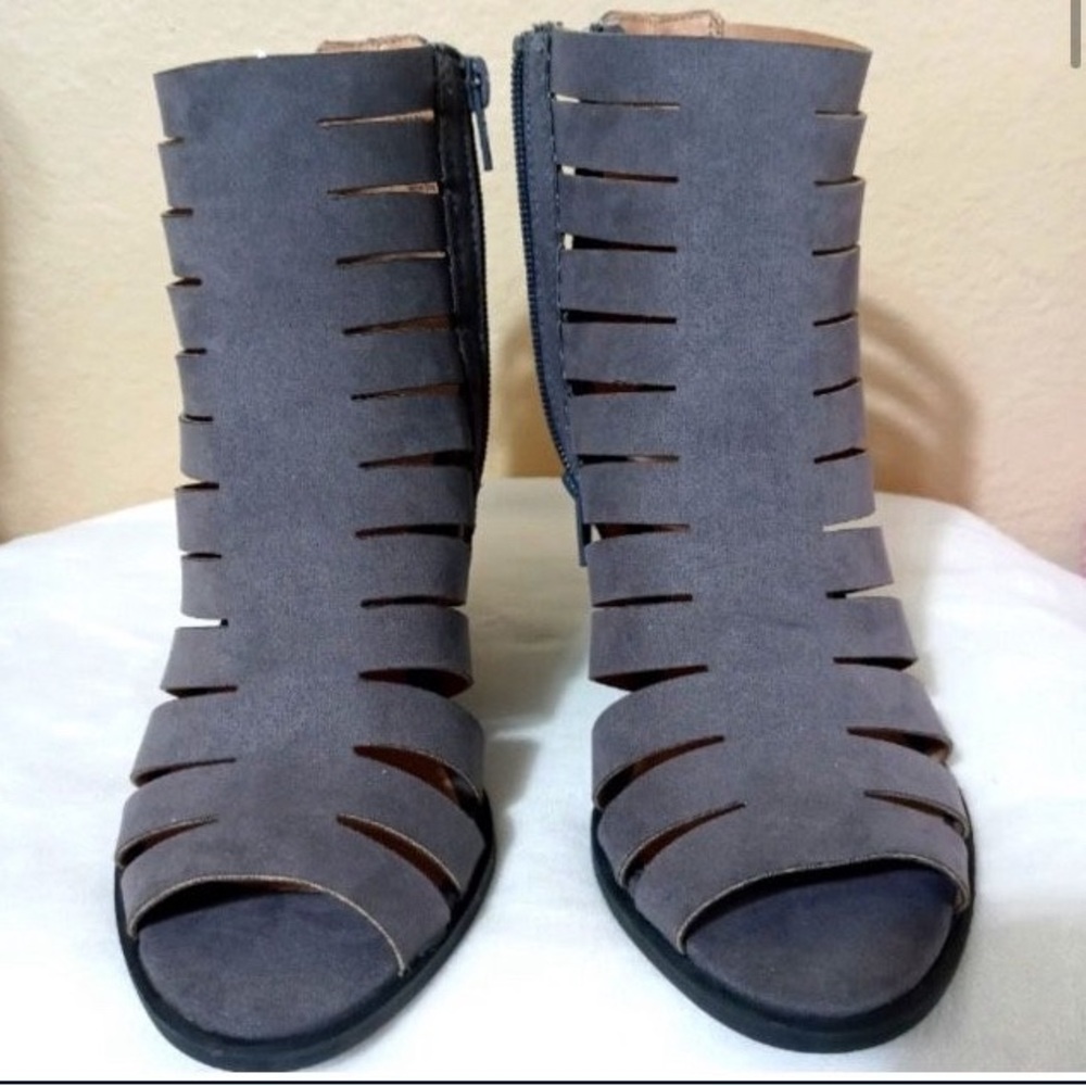 Brash Spade Peep Toe Boot Womens Gray Graphite Faux Suede